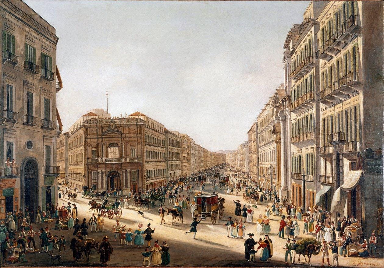 Naples - Vue de la via Toledo au XIX ième siècle (Peinture par Giacinto Gigante)