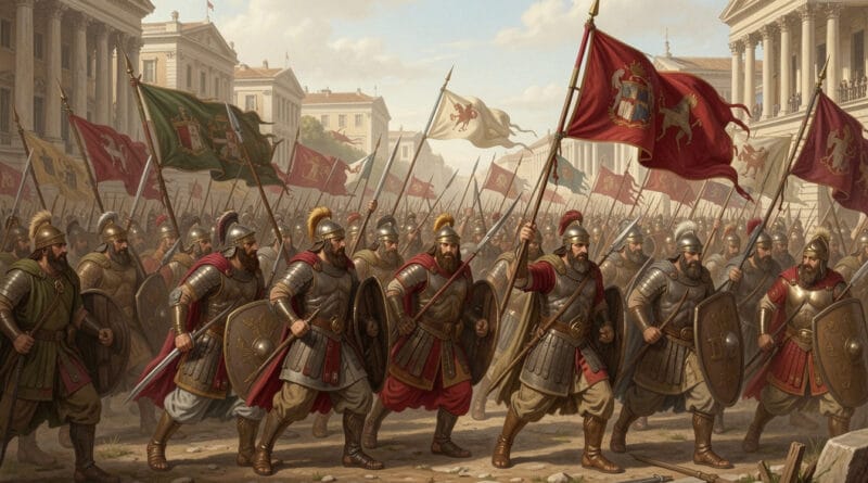 Peuples barbares envahissant l'empire romain (ai generated)