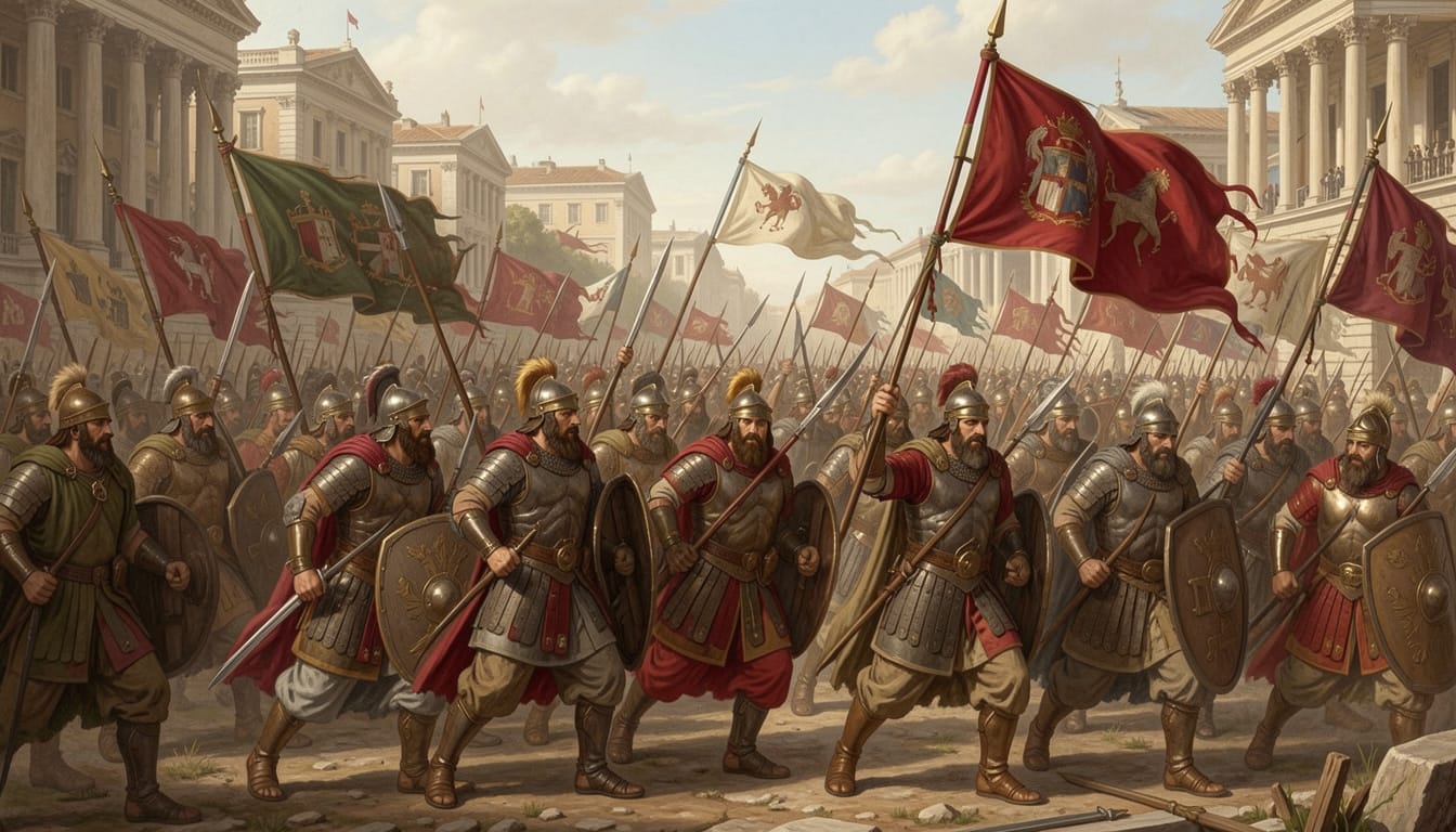 Peuples barbares envahissant l'empire romain (ai generated)