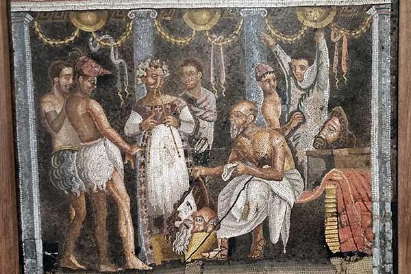 Musée archéologique de Naples - Mosaïque représentant les acteurs du talinum