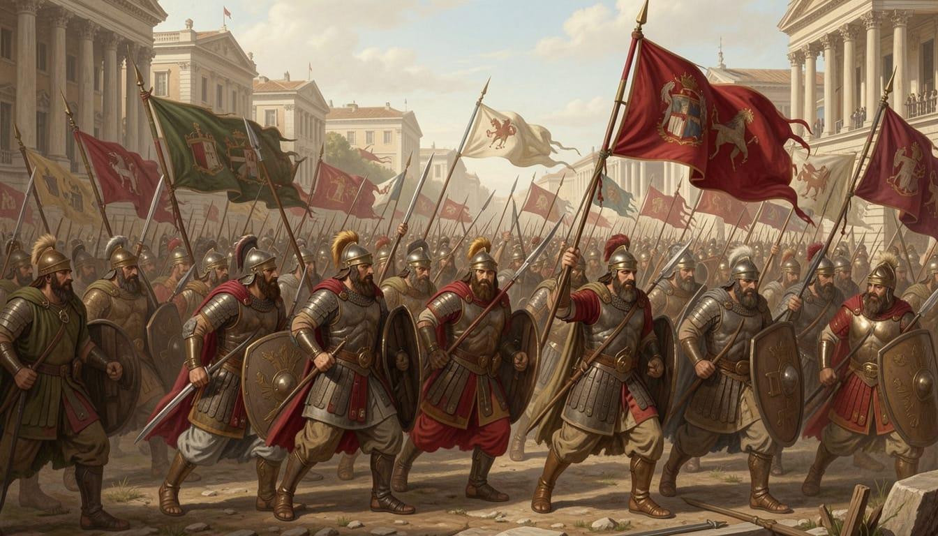 Peuples barbares envahissant l'empire romain (ai generated)